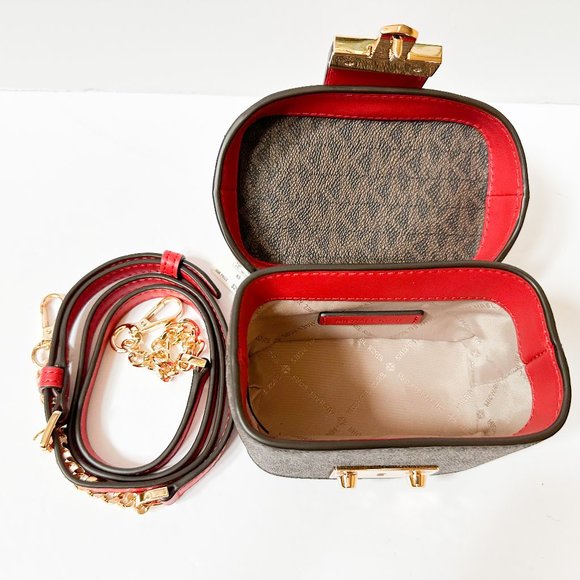 Michael Kors Rose MINI Trunk Crossbody Shoulder Bag MK Brown Red - Picture 7 of 10